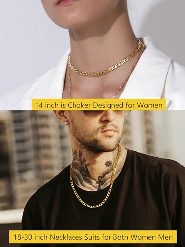 PROSTEEL 316L Stainless Steel Figaro Cuban Chain Necklace for Men, Black/18K Real Gold Plated, 4/5/6/7.5/9/10/13mm, 14inch-30inch, Come with Box - Image 4