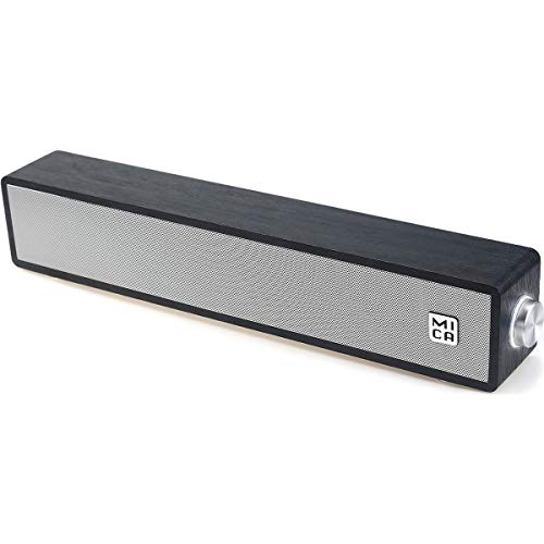 Wired Computer Sound Bar, USB-Powered PC Speakers; MICA M30 Wooden Wired LED Volume