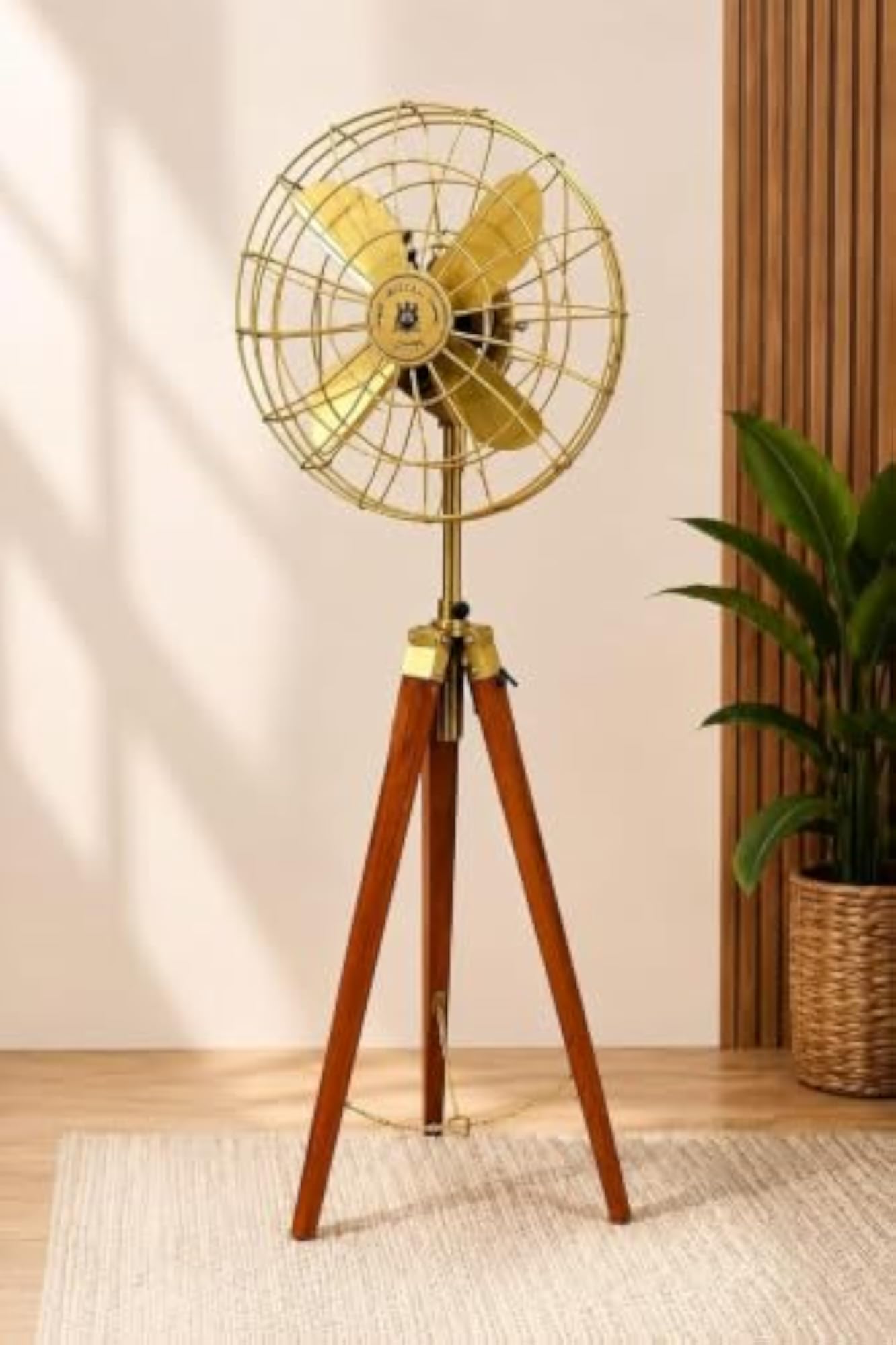 Vintage Tripod Fan Stand with Brass Finish