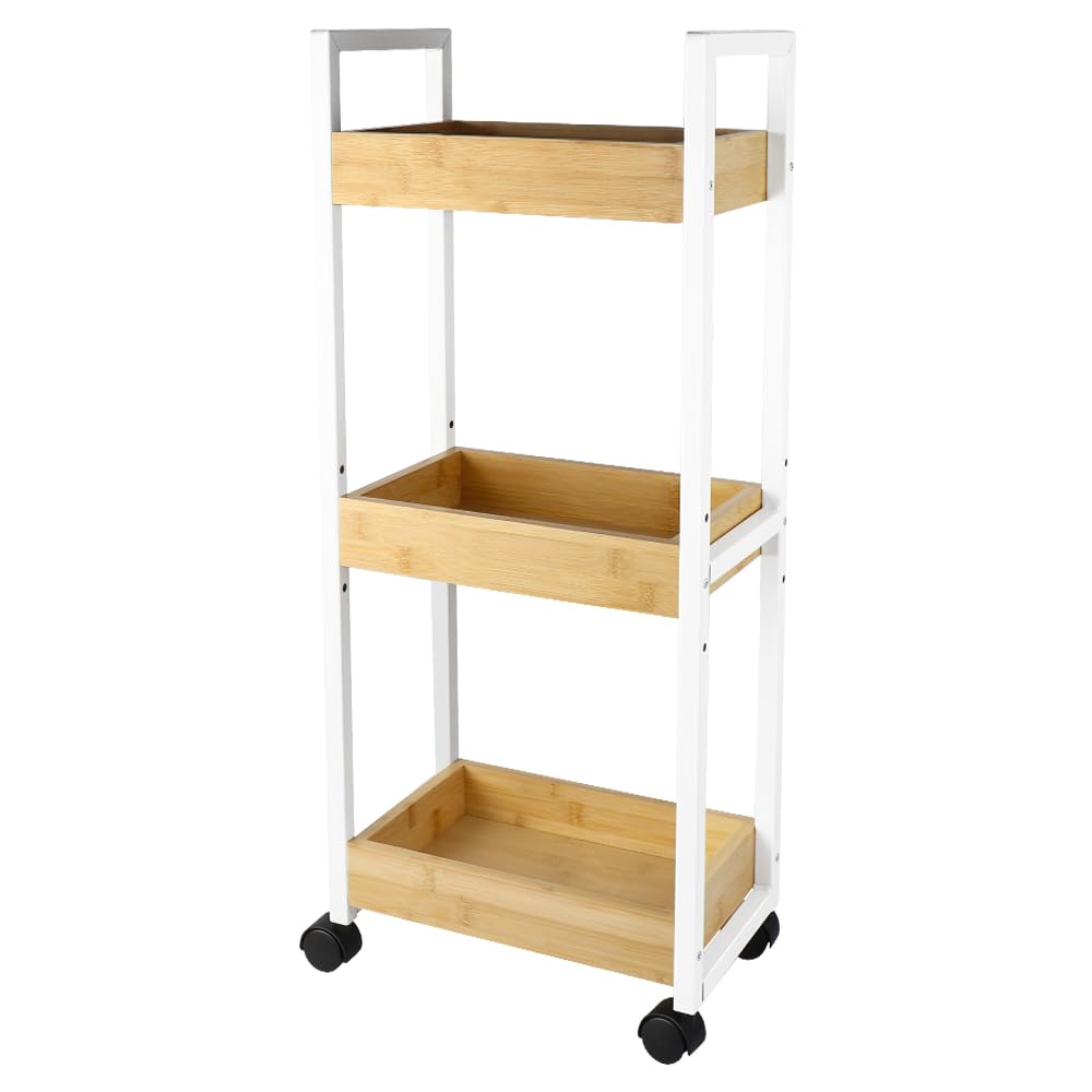 LANTUS Chariot de Rangement à roulettes, Desserte, Verrouillables, Chariot de Service pour Bureau Salon Cuisine, Capacité 25 kg,20 * 30 * 80cm-Blanc