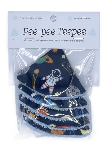 Image of Washable Cotton Pee-Pee Teepees that Shield Baby Boys Pee During Diaper Changes. Makes a Great add-on Gift for a Baby Shower Thanks to its Fun, Gift-Ready Store Packaging. 5 Pack. Space
