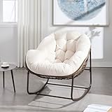 ZRainbowroad Ratten Papasan Rocking Chair, Outdoor Papasan Chair with Cushion, Outdoor Papasan Rocking Chair for Bedroom,Balcony, Porch, Garden (White)