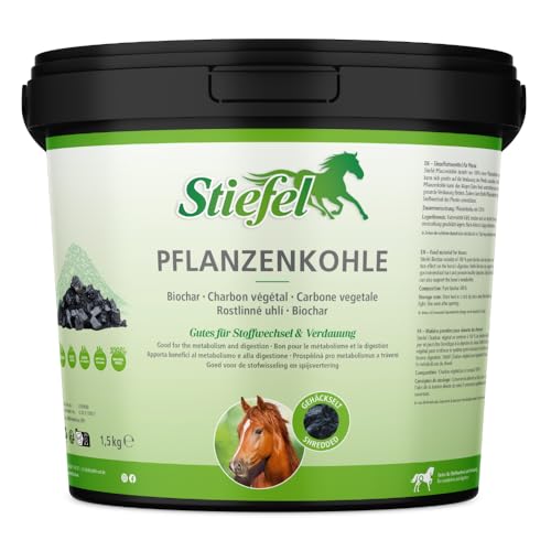 Stiefel Pflanzenkohle für Pferde, 100% Reine Pflanzenkohle, kann den Magen-Darm Trakt und die Verdauung unterstützen, 1,5kg