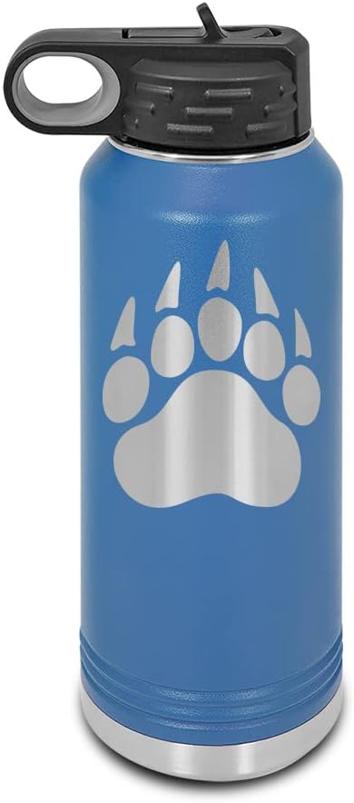Bear Claw Laser Engraved Water Bottle Customizable Polar Camel Stainless Steel with Straw - grizzly outdoors Blue 32 oz