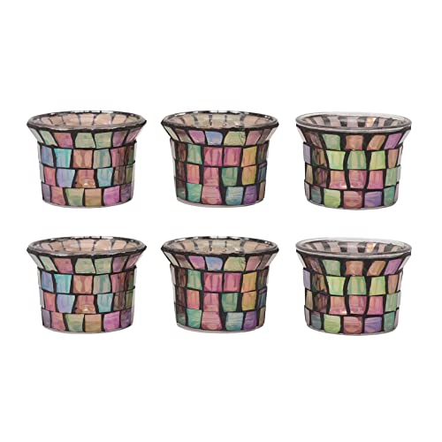6Packs Colorful Mosaic Votive Candle Holders – Handmade Stained Glass