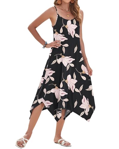 Image of AUSELILY Women's Summer Dresses 2026 Casual Sleeveless Spaghetti Strap Sundress Asymmetrical Midi Dress with Pockets