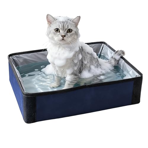 ポータブル猫砂トレイ - トラベルボックス形式、防水漏れ防止設計、屋内屋外使用、ハイキングキャンプ対応、車保管オプション、家具に安全なセットアップ、コンパクトな折りたたみスタイル, 17.72x13.78x4.92インチ