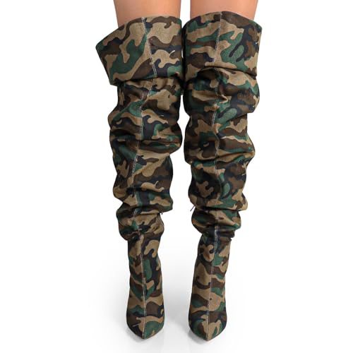 Liliana Women's Over The Knee Thigh High Chunky Heel Slouchy Boots4