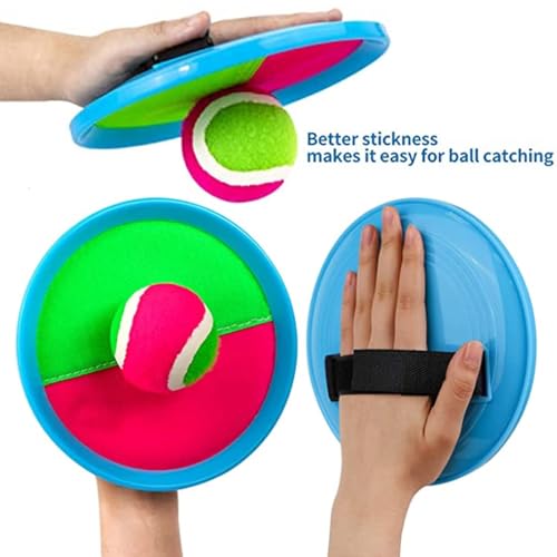 Image of Catch Ball Paddle Game Set - 2 Handheld Catch Discs with 2 Matching Soft Balls - Outdoor Toy for Kids Teens Adults - Beach Backyard Park Fun