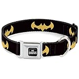 Laisse assortie disponible. Collier pour chien Boucle de ceinture de sécurité DC League of Super Pets Batman Logo chauve-souris Noir/jaune 24,1 à 33 cm 2,5 cm de large