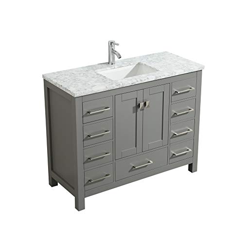 Eviva Hampton 36 X 18 Inch Gray Transitional Bathroom Vanity With White Carrara Countertop And Undermount Porcelain Sink #TOP1