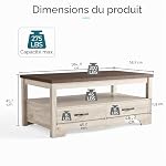 LINSY HOME Table basse de style rustique avec rangement, table basse en bois pour salon, espace d'exposition ouvert et tiroirs de rangement avec poignées en métal, style chic avec base incurvée, chêne