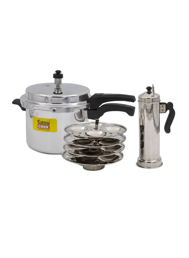 Easy cook Trio cooker 5ltr +Idly Rack +Puttu Kutty, EC-1107, silver