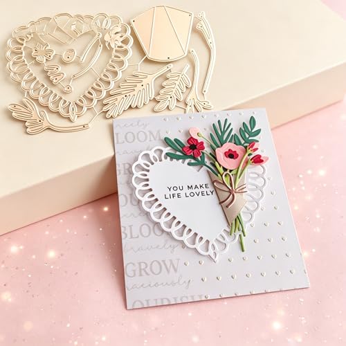 Lapoo Metal Cutting Die for Scrapbooking, 3D Backgrounds Frame New Cutting Dies DIY Album Card Making Decor Paper Craft Metal Die Cuts Party Wedding Decorations (Heart Shape and Branches 6.2 x 3.6 in)