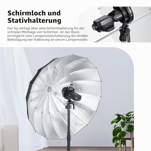 Godox S3 Bowens Mount Blitzhalterung, kompakt & leicht mit ±90° Neigung, rutschfeste Silikonpolsterung für stabilen Aufbau, für AD300/AD200/AD100 Outdoor-Blitz, für V100/V1Pro/V1/V860III Speedlite