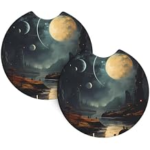 Moon Stars and Planets Car Coasters, 2.7-inch Size Suitable for Multiple car Models, Absorbent Interior, 2-Pack Absorbent Coasters