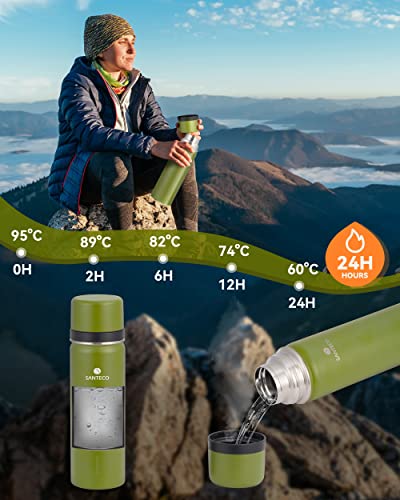 Foto von SANTECO Thermoskanne Thermosflasche Edelstahl 1l, 500ml, Auslaufsicher Isolierflasche mit Trinkbecher für unterwegs, Kaffee & Tee für Kinder, Sport, BPA-Frei, 24H Kalt & 12H Heiß