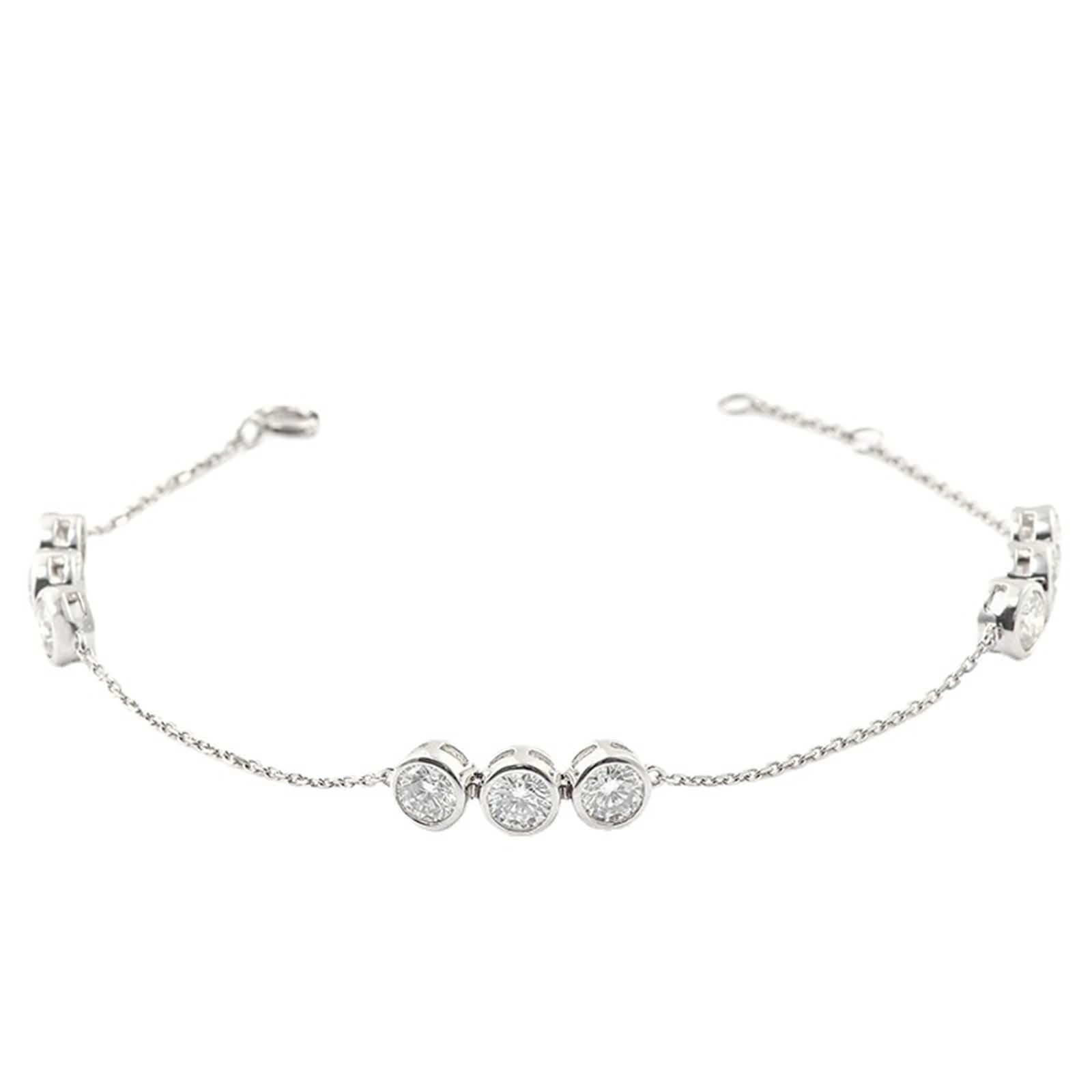 Pulsera de moissanita, pulsera nupcial de oro blanco con eslabones redondos de moissanita de 4 mm para promesa de boda