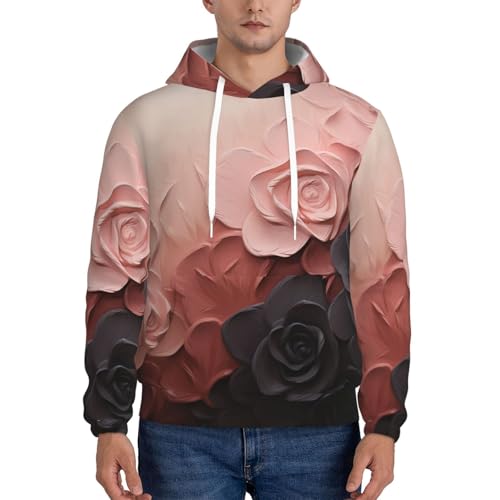 Men's Fleece Pullover Hoodie Long Sleeve Hooded Rose Color Blush and Black Sweatshirt Casual Shirts With Pockets2