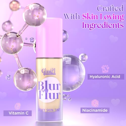 Image of Glam21 Blur Flur Dewy Skin Tint Foundation |Luminous Finish, Lightweight, Waterproof & SPF30 |Featherlight & Buildable | Infused with Hyaluronic Acid, Niacinamide & Vitamin C | 30gm,Rose Ivory-02