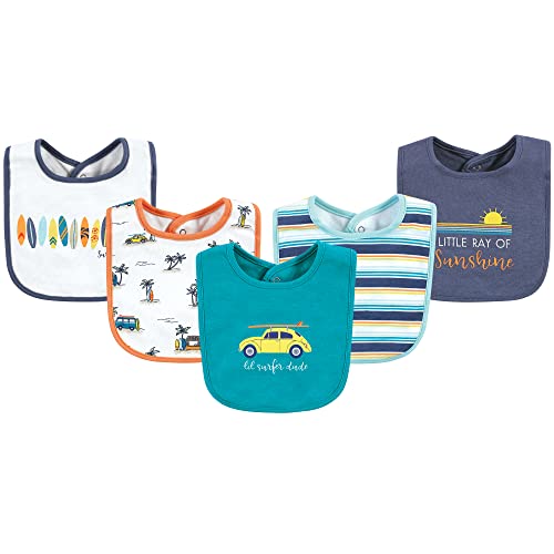 Image of Hudson Baby Unisex Baby Cotton Bibs, Surfer Dude, One Size