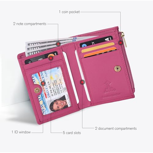 Image of Oak Leathers Leather Wallet For Women - Small RFID Coin Purse Credit Card & ID Holder for Ladies, Gift for Women's, Bifold Wallets (Nappa Pink)
