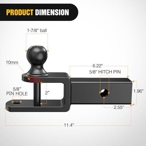 Image of Nilight 3 in 1 ATV UTV Multi Hitch Mount with 1-7 /8 inch Ball Hitch Rated 2000 LBS Fits 2 Inch Receiver Winch Strap Loop Rated 5000 LBS