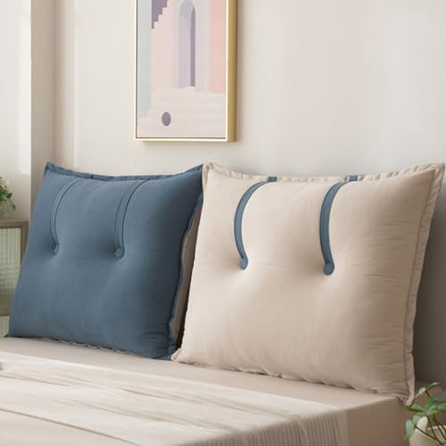 Almohada de cabecera azul para cama, cojín de lectura para sofá, almohada grande de apoyo para la espalda (90 x 60 x 15 cm), perfecta para camas y sofás, cómoda y elegante