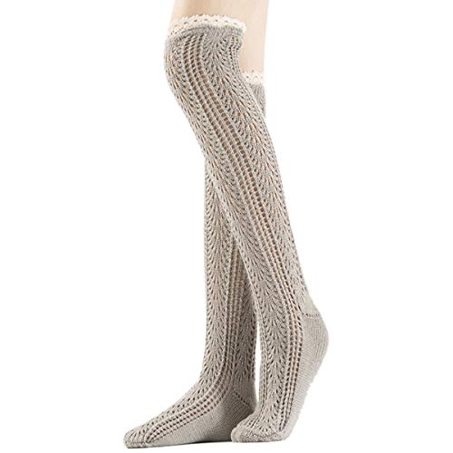 Women's Cable Knitted Socks Thigh High Extra Long Warm Thick Tall Long Boot Stockings Leg Warmers (Tf-Light Grey)