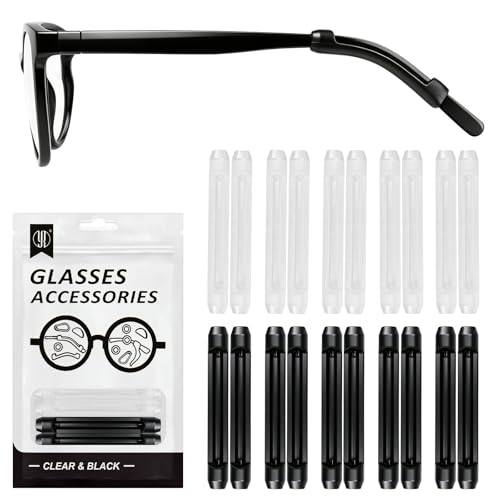 Image of YR Soft Silicone Eyeglasses Temple Tips Sleeve Retainer, Anti-Slip Elastic Comfort Eyeglass Ear Grippers for Eyeglasses Sunglasses Reading Glasses Eyewear, 5 Pairs Clear & 5 Pairs Black
