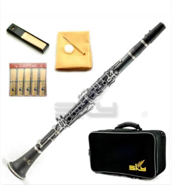 SKY Ebonite Bb Clarinet Ebony Neck with Case, Mouthpiece, 11 Reeds, Care kit and more