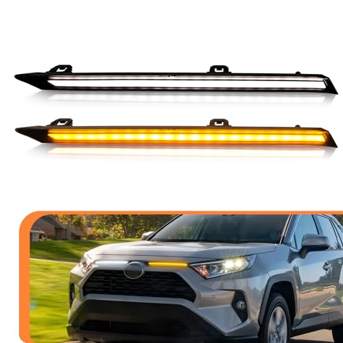 Front Grill Lights for 2019-2024 Toyota RAV4 Hybrid LE SE XLE XSE Limited LED Grille Lights for 5th Gen RAV4 Accessories (RAV4-Grill-Turn Signal)