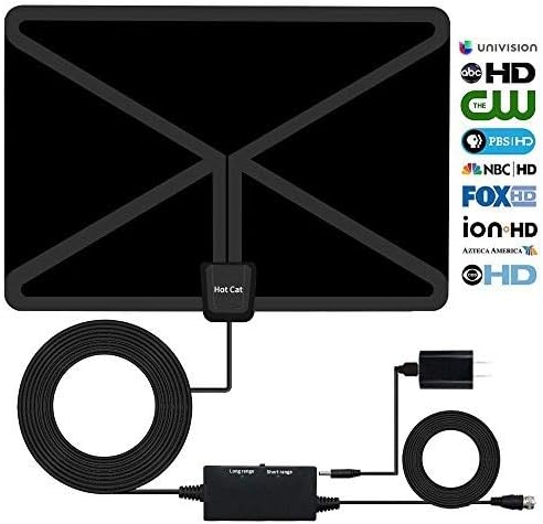 HotCat HDTV Antenna 120+ Miles Long Range Indoor Digital HDTV Antenna with 2019 Newest Type Switch Console Amplifier Signal Booster，USB Power Supply and 17 Feet Highest Performance Coaxial Cable-Black