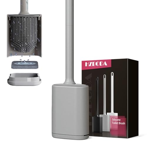 Escovas de banho silicone cinzento com suporte de secagem rápida escova casa de banho silicone WC sem furar montagem na parede escova