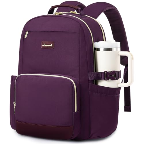 LOVEVOOK Laptop Backpack for Women with Pouch Pocket for Large Capacity Cup,18 Inch Laptop Computer Bag Travel Backpack Purse,Waterproof Work Business Backpack College Teacher Bags,Dark Purple