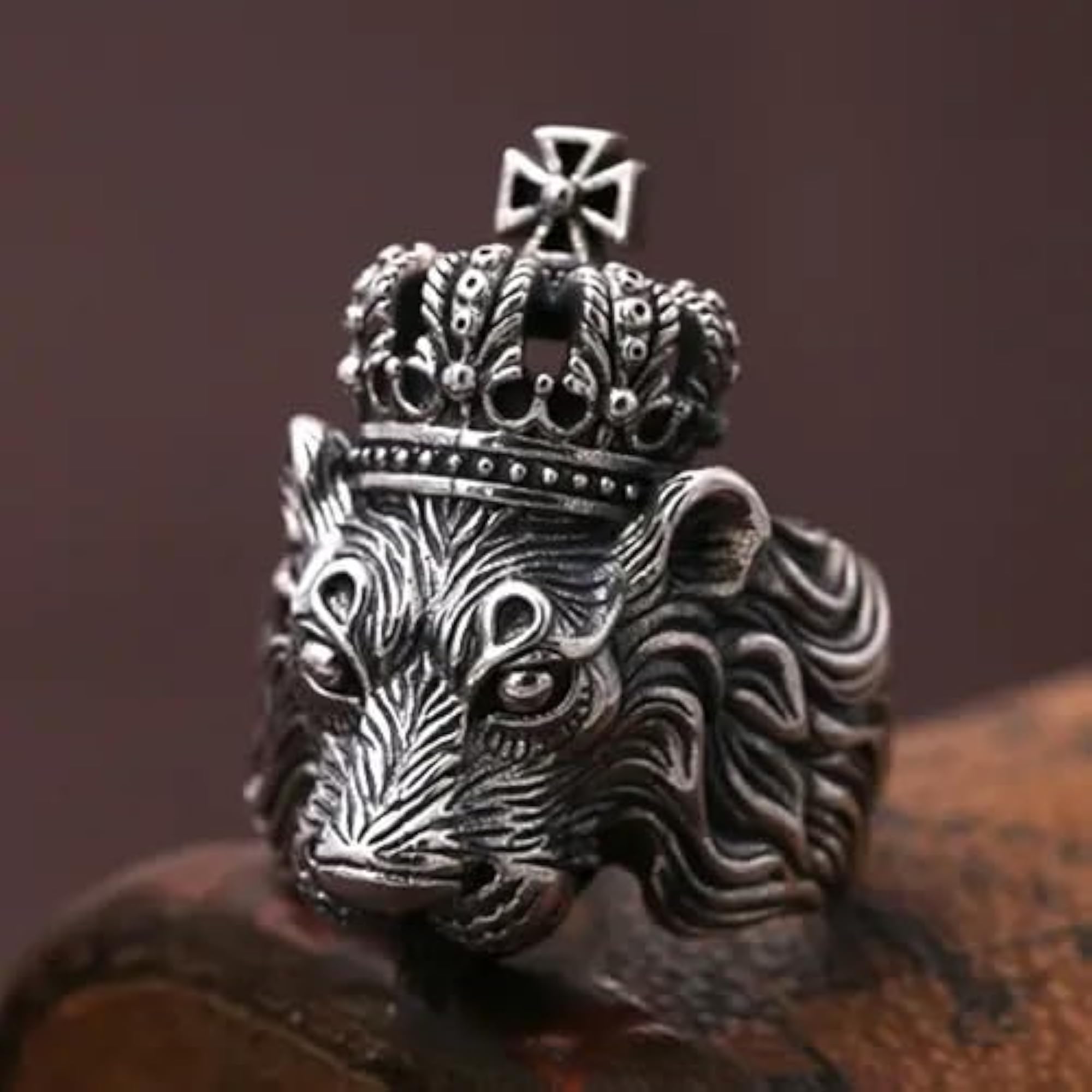 Men's Funky Cross King Crown Lion Face Ring