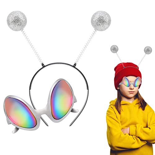 Vspek Lunettes Alien Costume Alien Lunettes de Soleil avec ajustable Antenne Martienne Bandeau pour Adultes et Enfants Party, Lunette Cyberpunk Lunettes de Alien Cyclops, Alien Costume Lunettes Cover