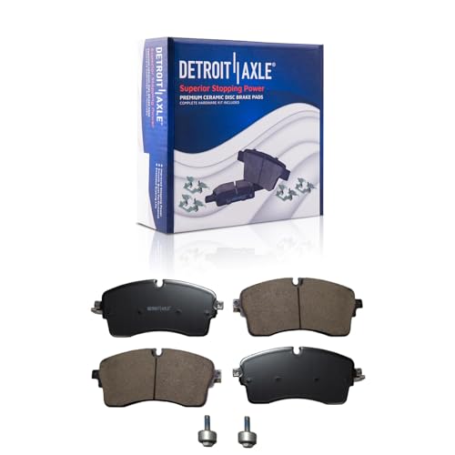 Image of Detroit Axle - 6pc Front Brake Kit for 2019-2020 Land Rover Range Rover 2018-2020 Discovery Range Rover Sport, Drilled Slotted Disc Brake Rotors Ceramic Brakes Pads w /Hardware: 13.74 inch inch Rotors