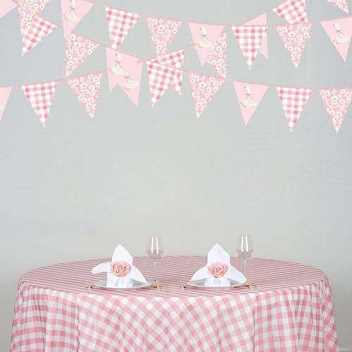 Image of 30 Ft Silly Goose Party Decorations Dusty Pink Buffalo Plaid Floral Daisy Silly Goose Pennant Banner Flag Hanging Paper Triangle Bunting for Birthday Wedding Shower Party Decorations Supplies