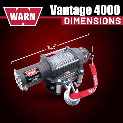 Image of WARN Vantage 4000 12V DC Electric Winch for ATV UTV Side-by-Side - 4000 lb Pull Capacity, 55 Ft 7 /32 inch Steel Wire Rope, Roller Fairlead, Fully Sealed, 3-Stage Planetary, Wired Remote (108214)