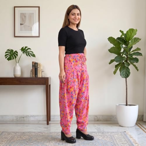Image of FASHION GALLERY Women's Rayon Relaxed Fit Patiala Salwar with Full Length Drawstring Closure Type and Flexible Waist|Patiala Pant for Woman