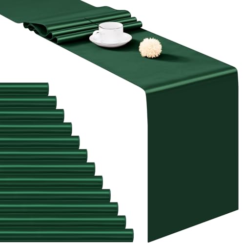 12 Pack Forest Green Table Runner 12×72 Inch Long Premium Table Runner for Wedding Bright Silk Table Runner for Party,Banquet,Events,Graduations Decoration fit Rectange and Round Table-Forest Green