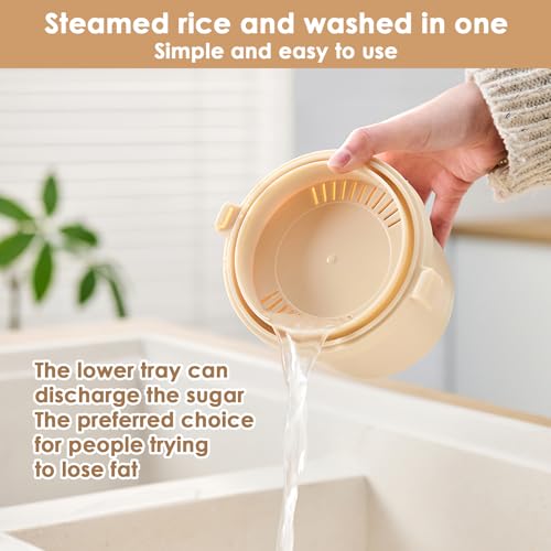 Microwave Rice Cooker, 585ML Microwave Steamer Bowl with Measuring Cup and Paddle, Dishwasher & Freezer Safe, Compact Rice Cooker Microwaveable for Small Portions and Meal Prep - Image 4