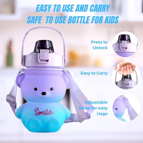 Image of 1 Liter Motivational Sports Gym Bottle Daily water intake with Time Markings BPA-Free. Leak proof For adults For Gym, Travel And office - (Green Purple)