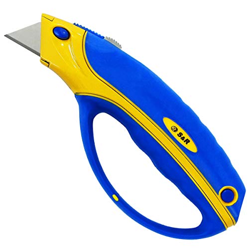 S&R Taglierino Cutter per Cartongesso Pacchi Cartone. Coltello per Moquette Professionale 170mm con 2 Lame Incluse