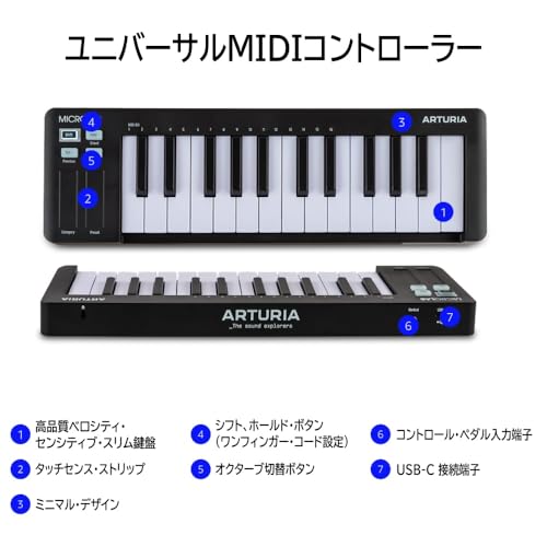 Arturia アートリア キーボード・コントローラー MicroLab MK3 25鍵盤/ベロシティ対応高品位スリムキーボード/USB-C接続 ブラック MICROLAB MK3 BK