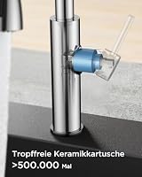 FORIOUS Wasserhahn Küche, Küchenarmatur Ausziehbar, Zwei Sprühfunktione, 360° Schwenkbar Edelstahl, Einhebelmischer für Kalt und Warmwasser Mischbatterie Armatur, Polierter Chrom, Sehr Hoch (437mm) – Ansicht 8
