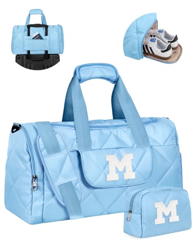 Elilier Gifts for Teen Girls, Duffle Bag for Travel, Dance Bag, Letter M