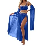 Genèrica Disfressa de Dansa del Ventre per a Vestit Llarg Transparent de Malla amb Lluentons (Blue S)