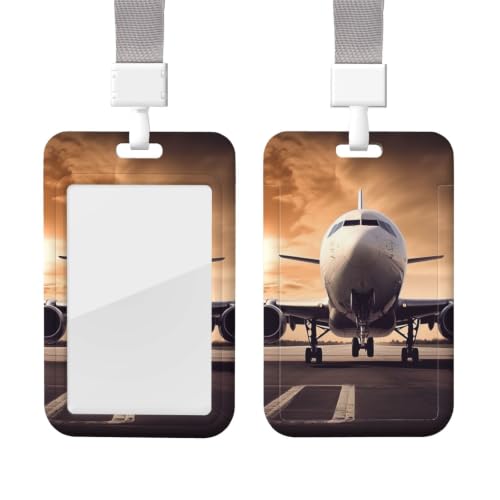 Sliding Badge Holder with Lanyard Vertical ID Card Holder Plastic Name Tag Airplane Card Case Protector Pouch with Clear Window for Nurse Officer Teacher ID Credit Cards